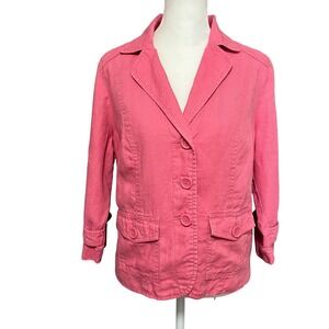 Women's 100% Linen lined Jacket Blazer STUDIO WORKS Black 3/4 sleeves Med Petite